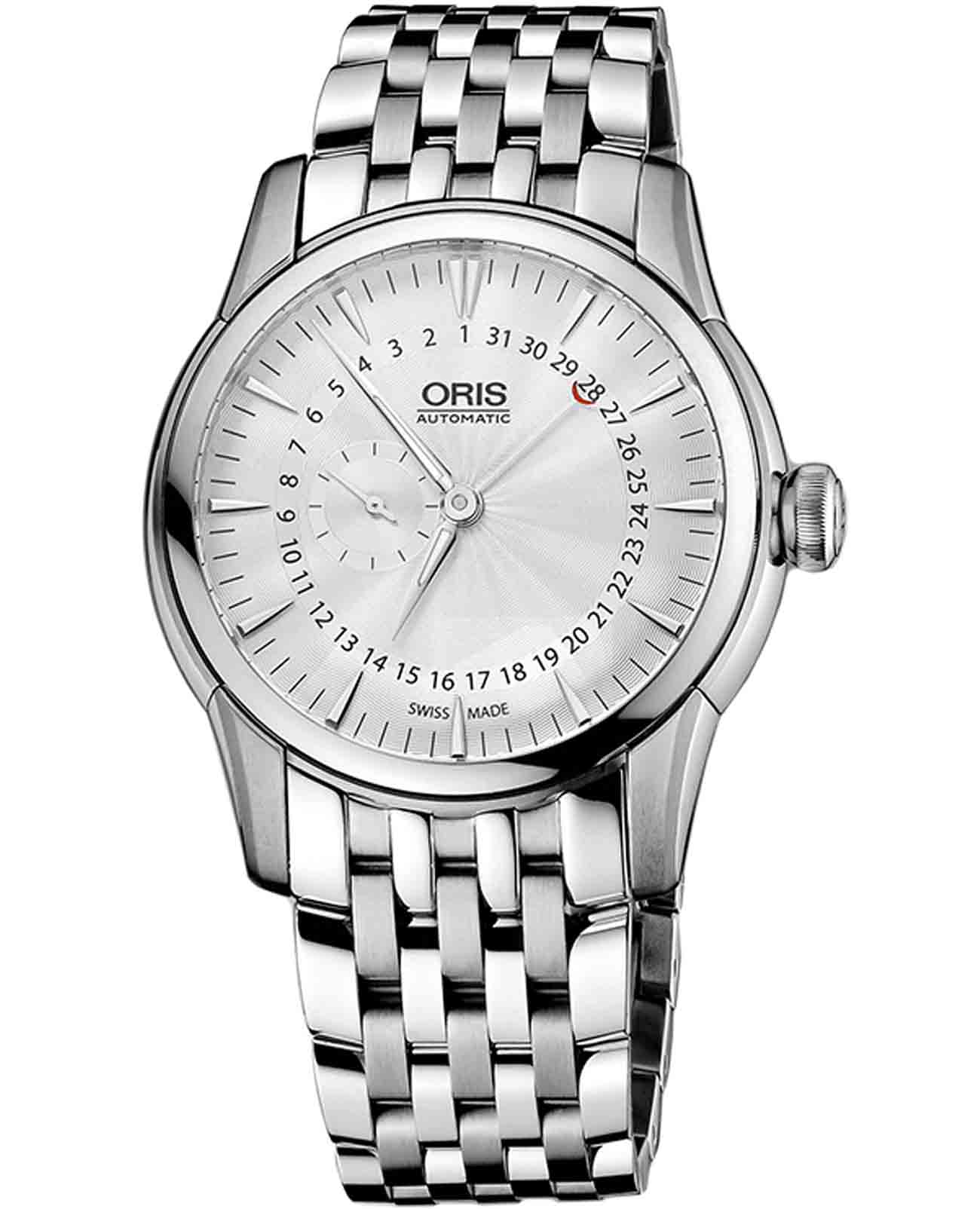 Oris Oris Artelier 01 744 7665 4051-07 8 22 77  01 744 7665 4051-07 8 22 77 механические мужские часы серебристый циферблат, браслет нержавеющая сталь — вид спереди